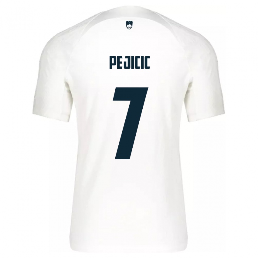 Femme Maillot Slovénie David Pejičić #7 Blanc Tenues Domicile 24-26 T-Shirt Belgique