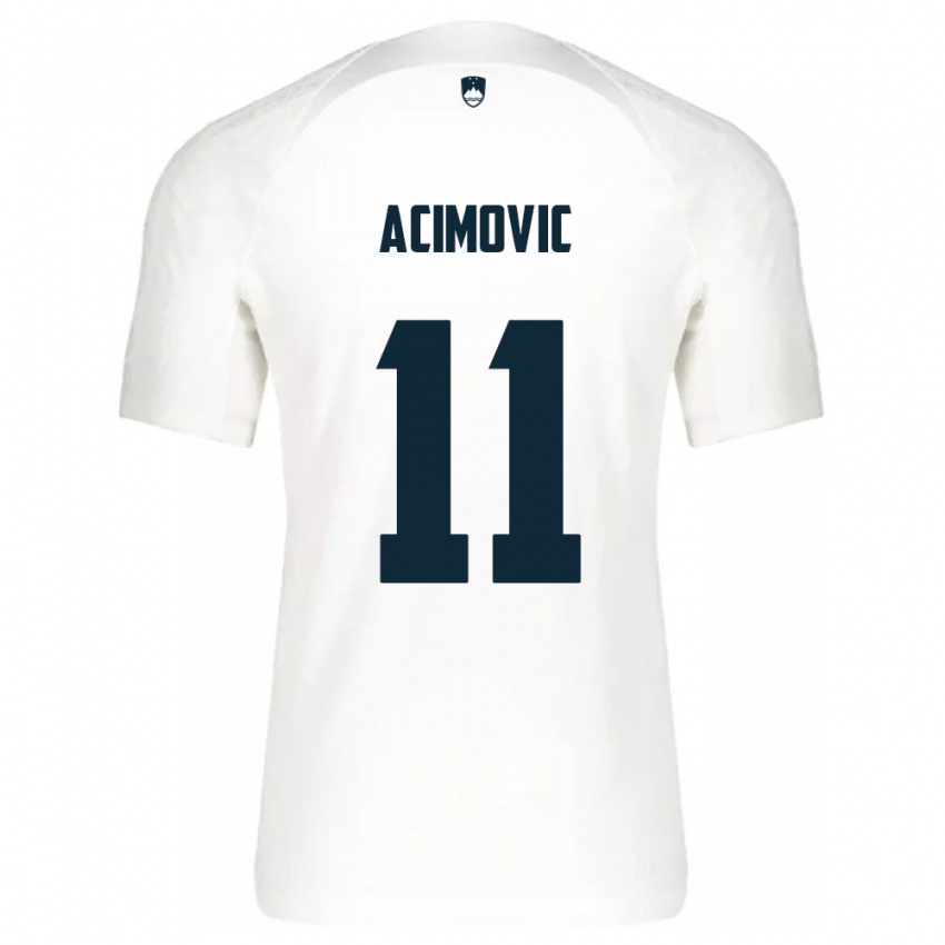 Femme Maillot Slovénie Mateo Acimovic #11 Blanc Tenues Domicile 24-26 T-Shirt Belgique