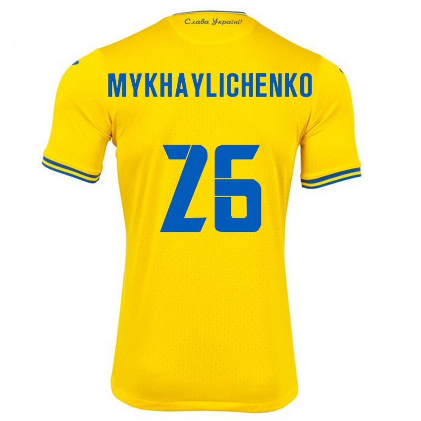 Femme Maillot Ukraine Bogdan Mykhaylichenko #26 Jaune Tenues Domicile 24-26 T-Shirt Belgique