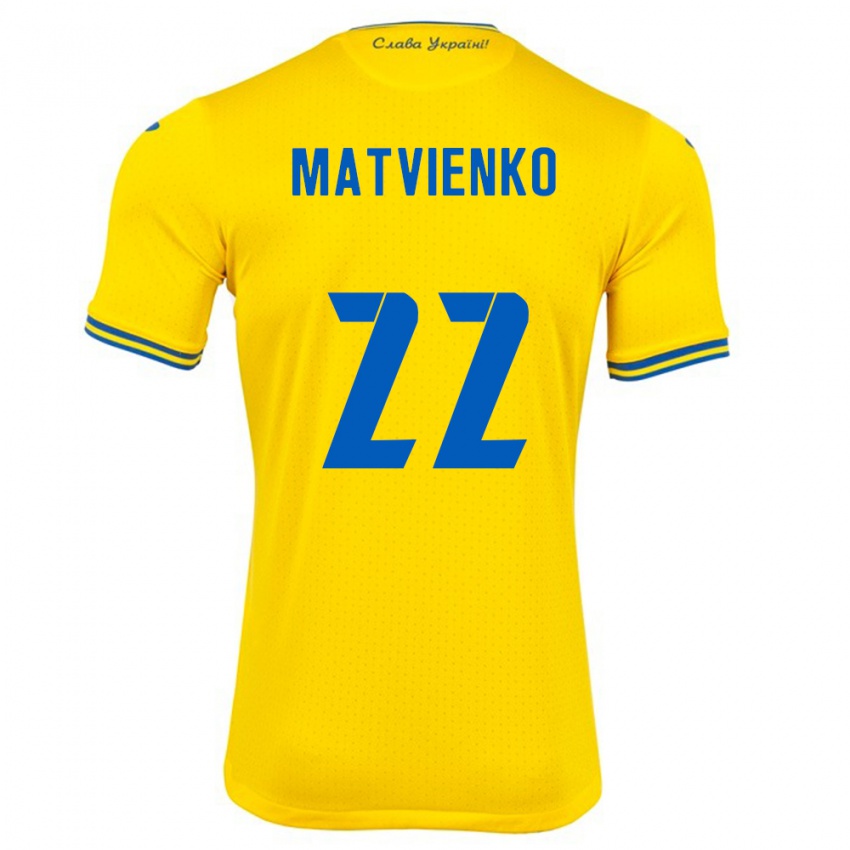 Dames Oekraïne Mykola Matvienko #22 Geel Thuisshirt Thuistenue 24-26 T-Shirt België