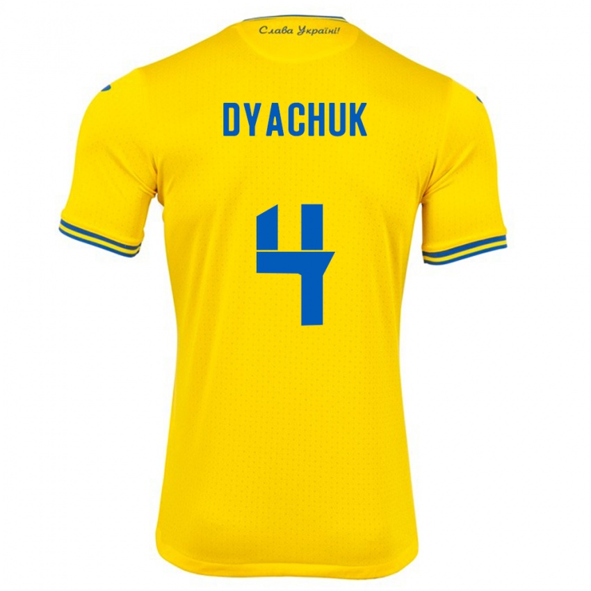 Dames Oekraïne Maksym Dyachuk #4 Geel Thuisshirt Thuistenue 24-26 T-Shirt België