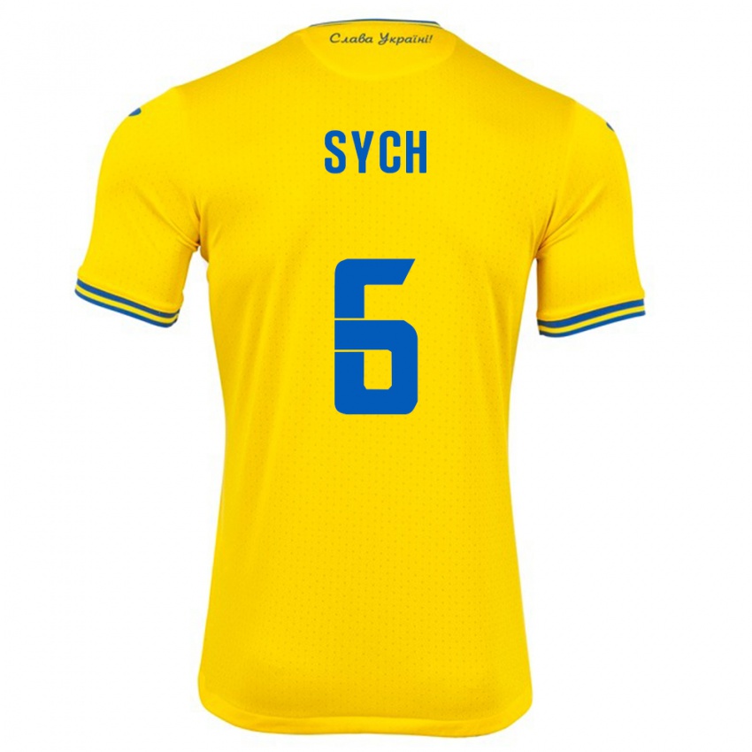 Femme Maillot Ukraine Oleksiy Sych #6 Jaune Tenues Domicile 24-26 T-Shirt Belgique