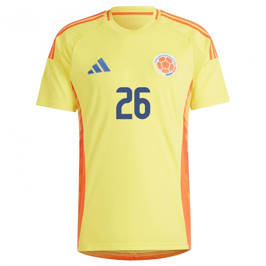 Femme Maillot Colombie Gustavo Puerta #26 Jaune Tenues Domicile 24-26 T-Shirt Belgique