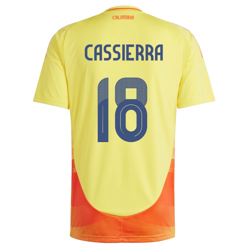 Femme Maillot Colombie Mateo Cassierra #18 Jaune Tenues Domicile 24-26 T-Shirt Belgique