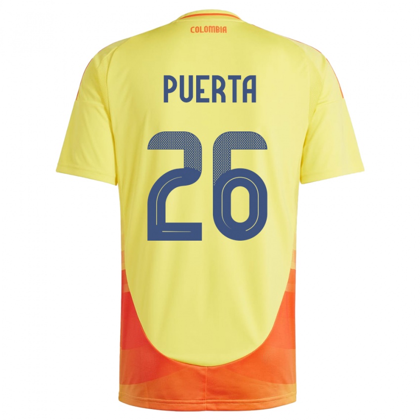 Femme Maillot Colombie Gustavo Puerta #26 Jaune Tenues Domicile 24-26 T-Shirt Belgique