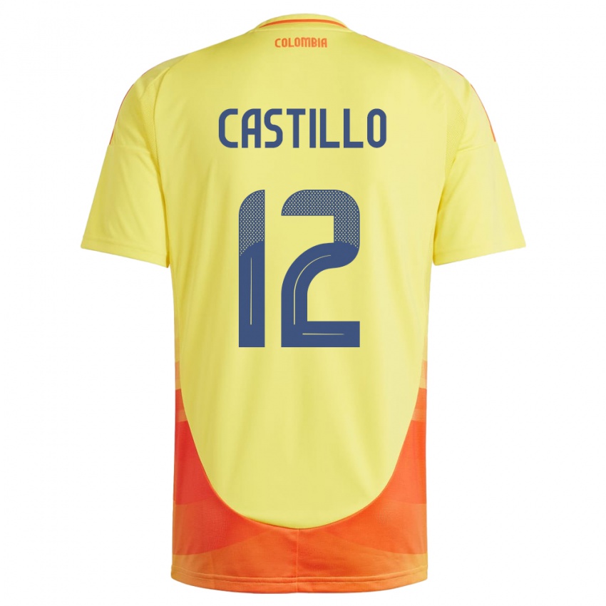 Femme Maillot Colombie Juan Castillo #12 Jaune Tenues Domicile 24-26 T-Shirt Belgique