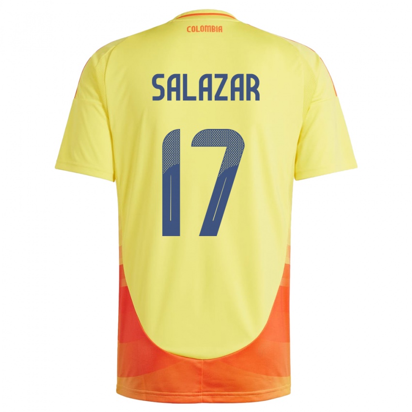 Femme Maillot Colombie Andrés Salazar #17 Jaune Tenues Domicile 24-26 T-Shirt Belgique