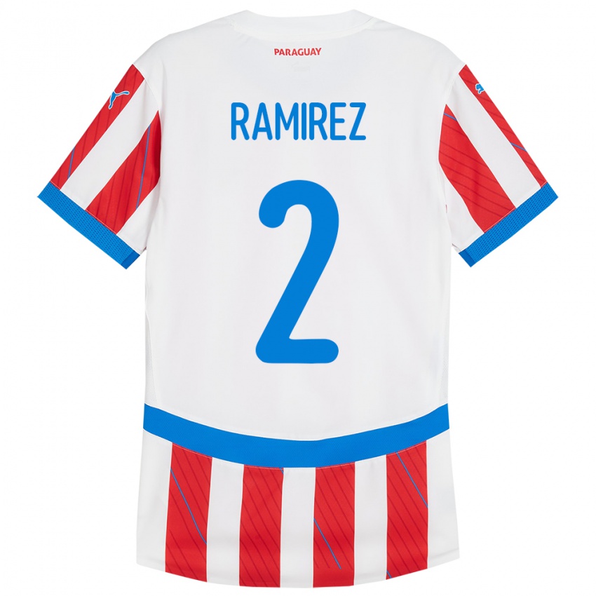 Dames Paraguay Iván Ramírez #2 Wit Rood Thuisshirt Thuistenue 24-26 T-Shirt België