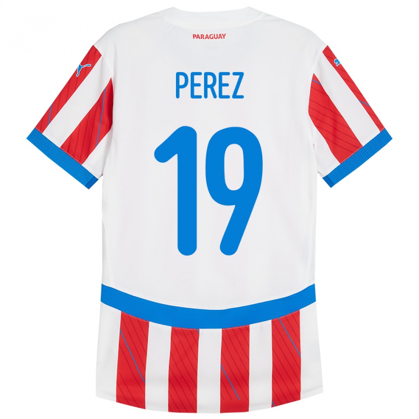 Damen Paraguay Marcelo Pérez #19 Weiß Rot Heimtrikot Trikot 24-26 T-Shirt Belgien