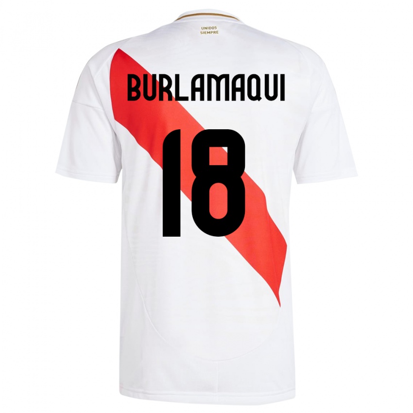 Femme Maillot Pérou Alessandro Burlamaqui #18 Blanc Tenues Domicile 24-26 T-Shirt Belgique