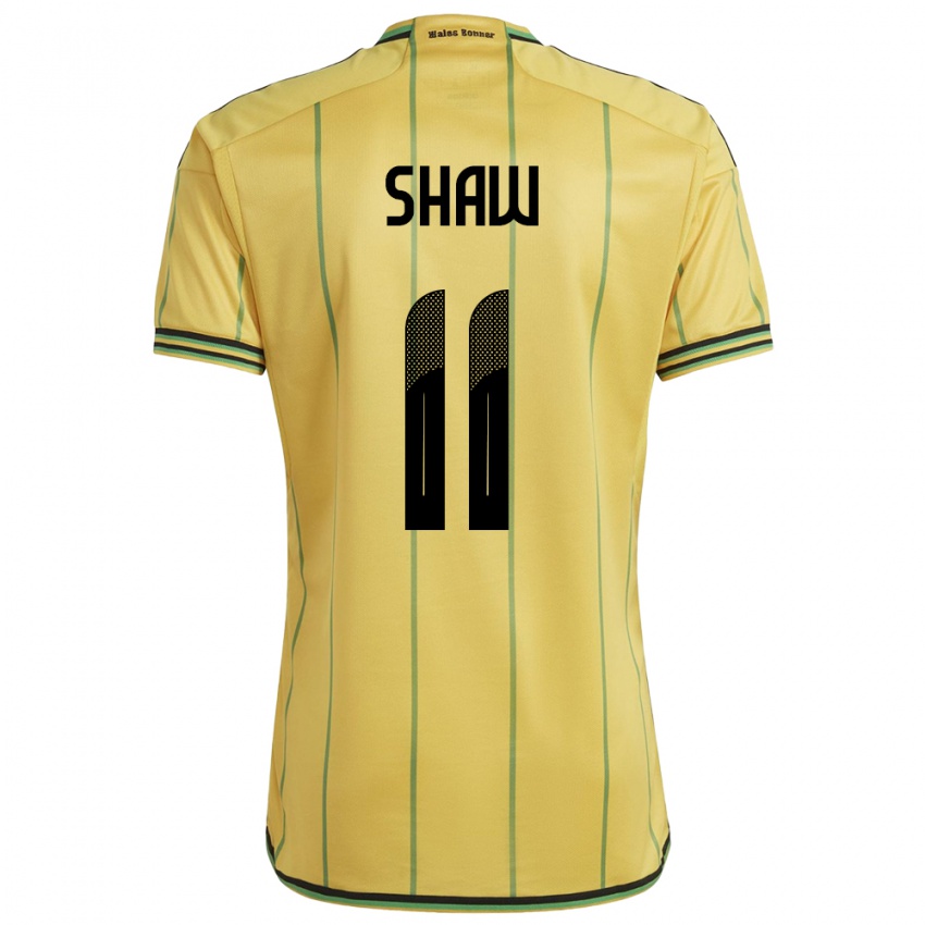 Femme Maillot Jamaïque Khadija Shaw #11 Jaune Tenues Domicile 24-26 T-Shirt Belgique