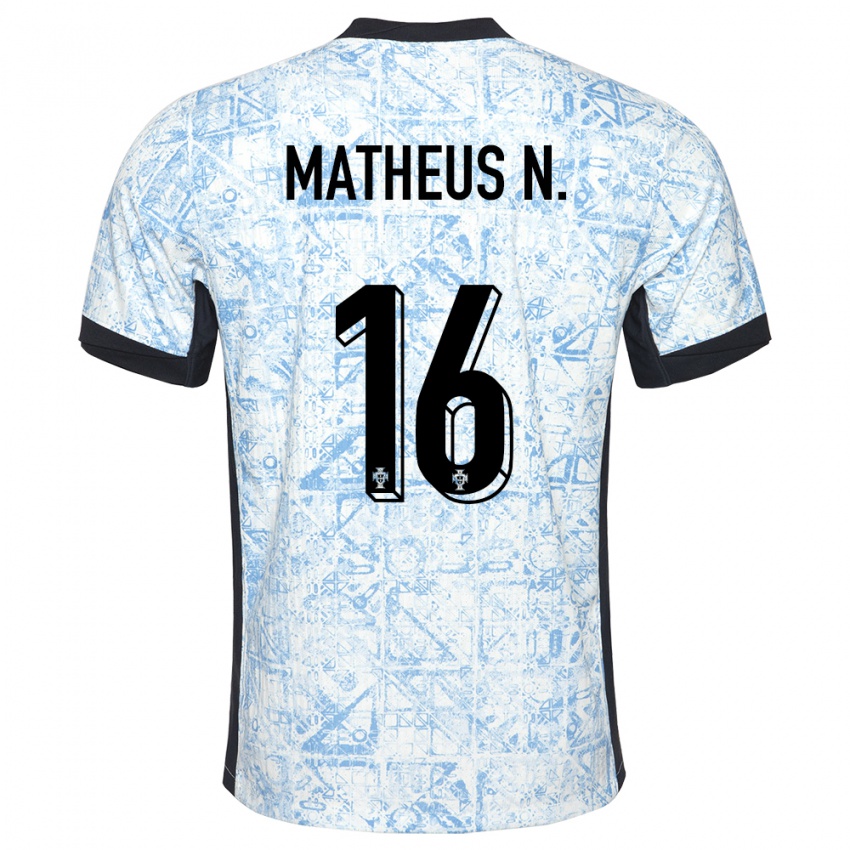 Femme Maillot Portugal Matheus Nunes #16 Bleu Crème Tenues Extérieur 24-26 T-Shirt Belgique