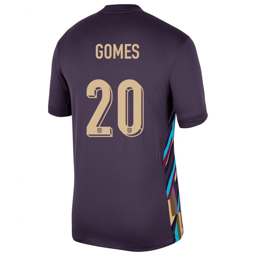 Dames Engeland Angel Gomes #20 Donkere Rozijn Uitshirt Uittenue 24-26 T-Shirt België