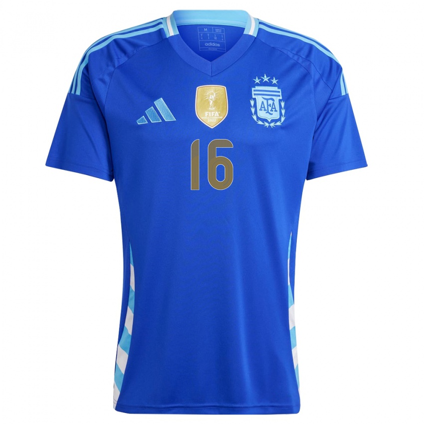 Dames Argentinië Angel Correa #16 Blauw Uitshirt Uittenue 24-26 T-Shirt België
