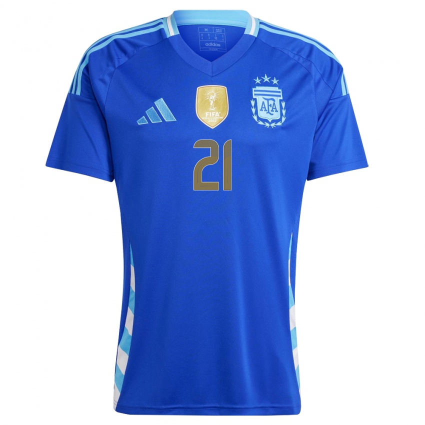 Dames Argentinië Paulo Dybala #21 Blauw Uitshirt Uittenue 24-26 T-Shirt België