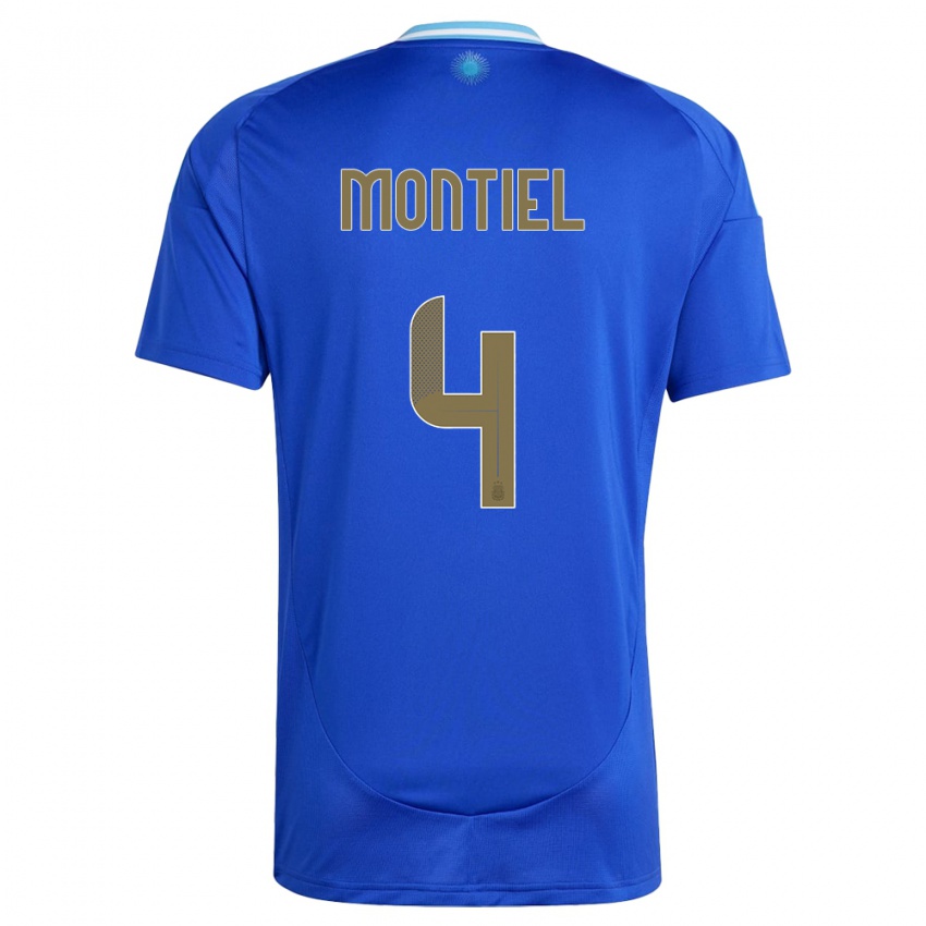 Dames Argentinië Gonzalo Montiel #4 Blauw Uitshirt Uittenue 24-26 T-Shirt België