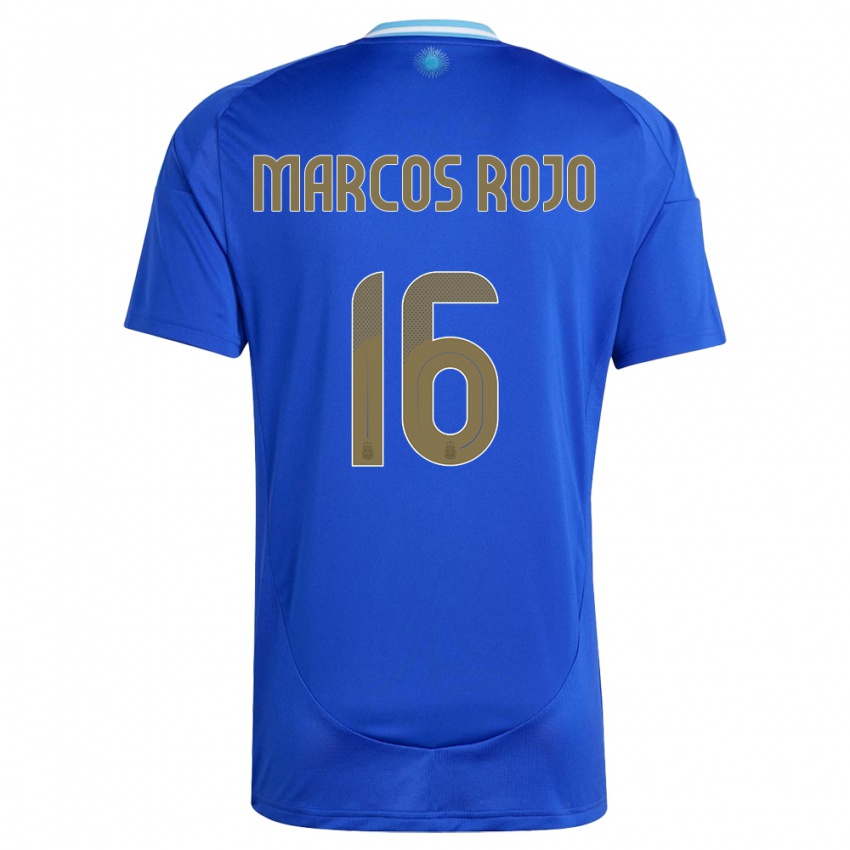 Dames Argentinië Marcos Rojo #16 Blauw Uitshirt Uittenue 24-26 T-Shirt België