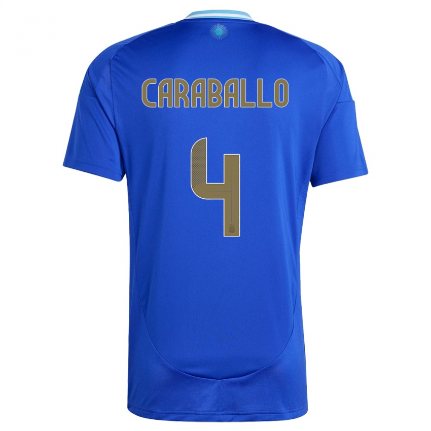 Dames Argentinië Brian Caraballo #4 Blauw Uitshirt Uittenue 24-26 T-Shirt België