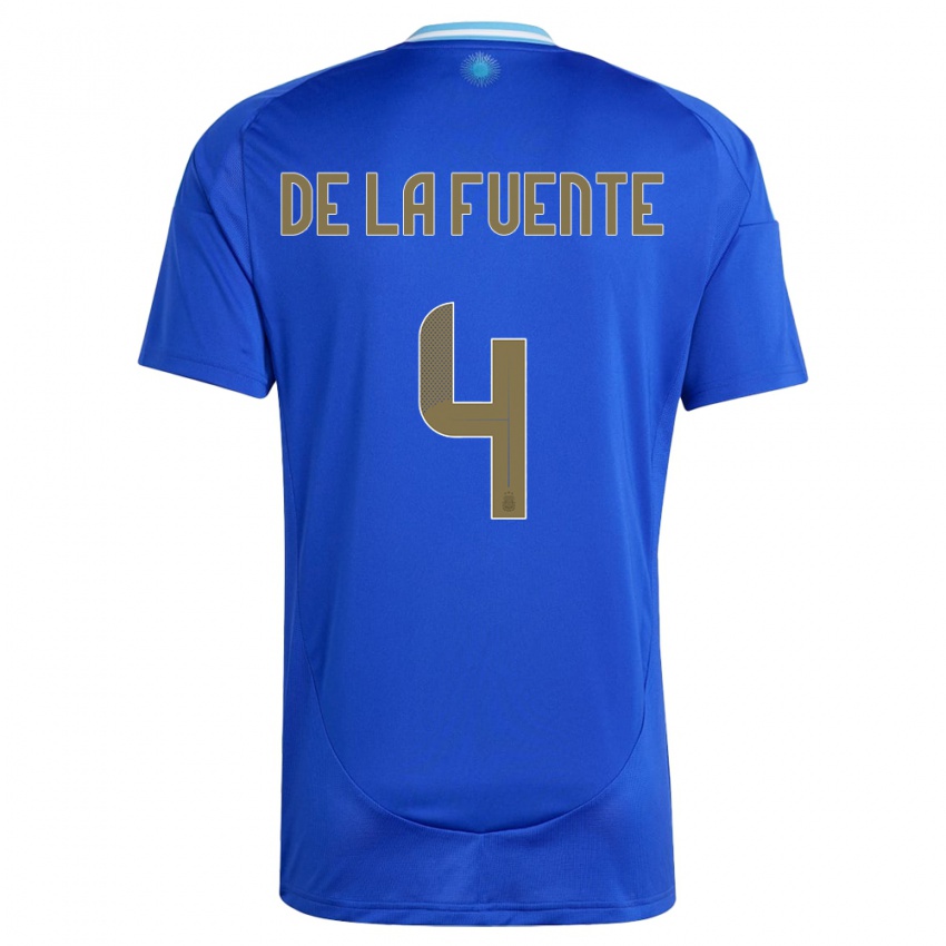 Dames Argentinië Hernan De La Fuente #4 Blauw Uitshirt Uittenue 24-26 T-Shirt België