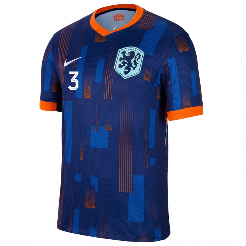 Femme Maillot Pays-Bas Matthijs De Ligt #3 Bleu Tenues Extérieur 24-26 T-Shirt Belgique