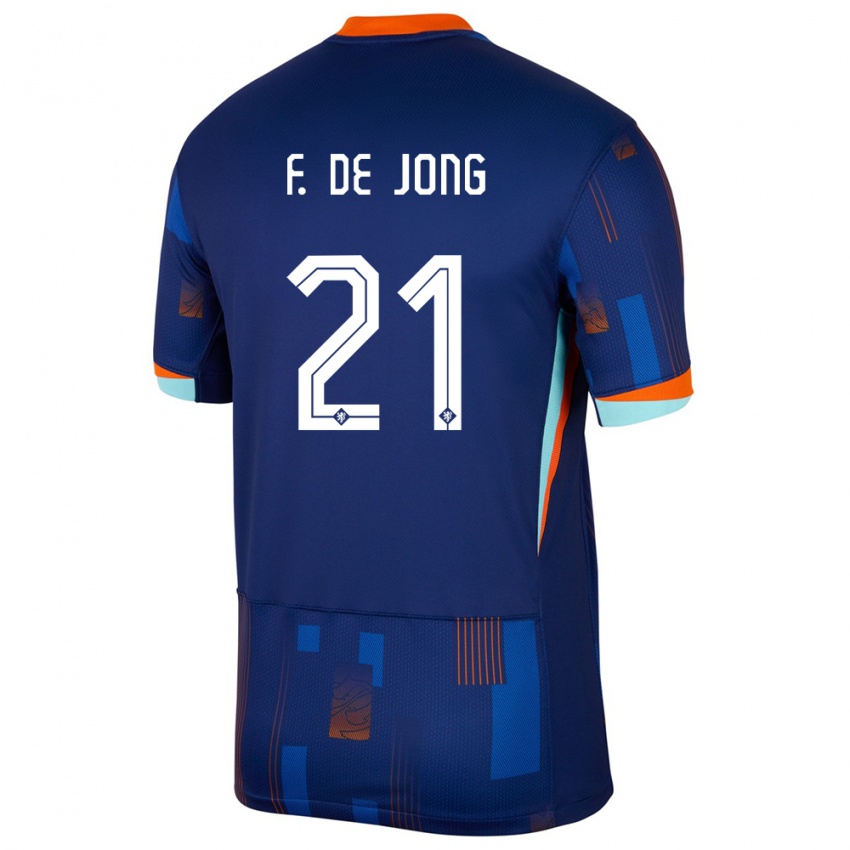 Femme Maillot Pays-Bas Frenkie De Jong #21 Bleu Tenues Extérieur 24-26 T-Shirt Belgique