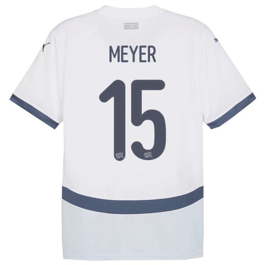 Femme Maillot Suisse Leny Meyer #15 Blanc Tenues Extérieur 24-26 T-Shirt Belgique
