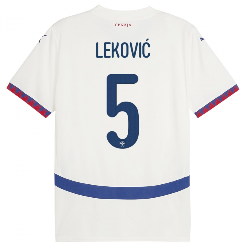 Femme Maillot Serbie Stefan Lekovic #5 Blanc Tenues Extérieur 24-26 T-Shirt Belgique