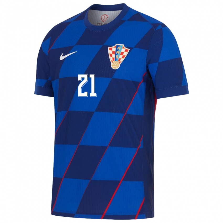 Femme Maillot Croatie Domagoj Vida #21 Bleu Tenues Extérieur 24-26 T-Shirt Belgique