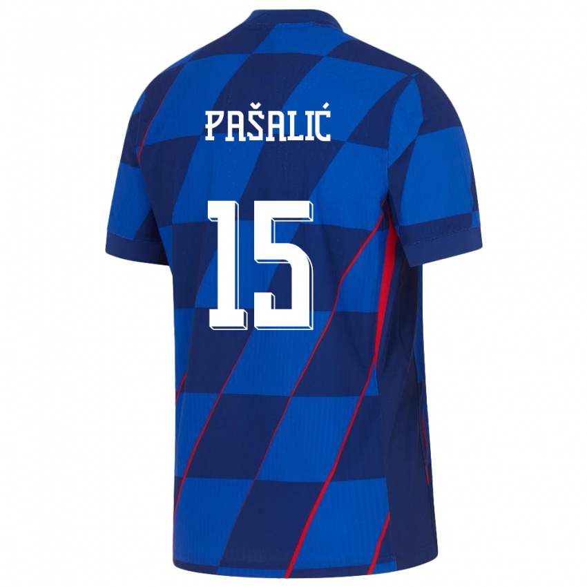 Femme Maillot Croatie Marco Pasalic #15 Bleu Tenues Extérieur 24-26 T-Shirt Belgique