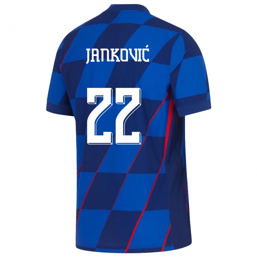 Femme Maillot Croatie Niko Jankovic #22 Bleu Tenues Extérieur 24-26 T-Shirt Belgique
