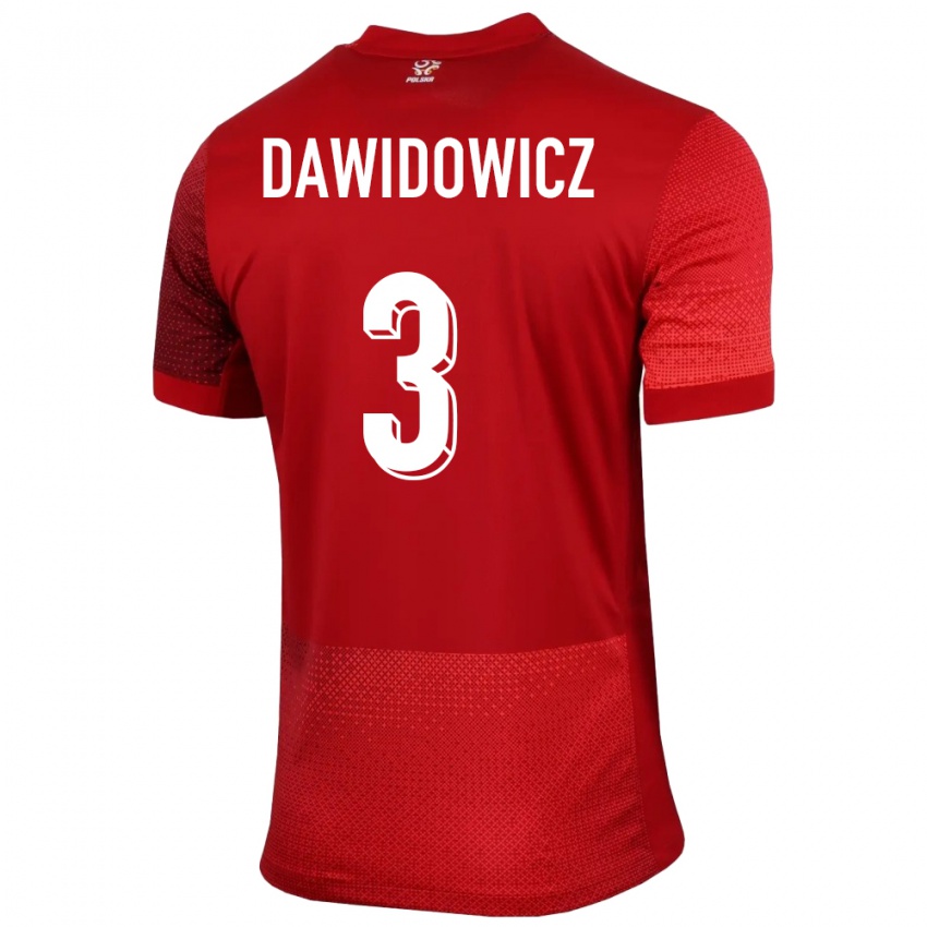 Femme Maillot Pologne Pawel Dawidowicz #3 Rouge Tenues Extérieur 24-26 T-Shirt Belgique