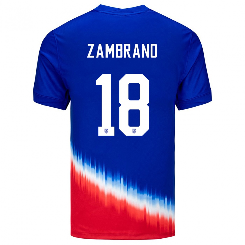 Femme Maillot États-Unis Marcos Zambrano #18 Bleu Tenues Extérieur 24-26 T-Shirt Belgique