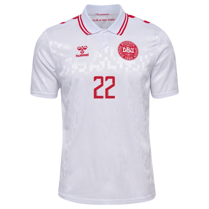 Femme Maillot Danemark Maja Bay Ostergaard #22 Blanc Tenues Extérieur 24-26 T-Shirt Belgique