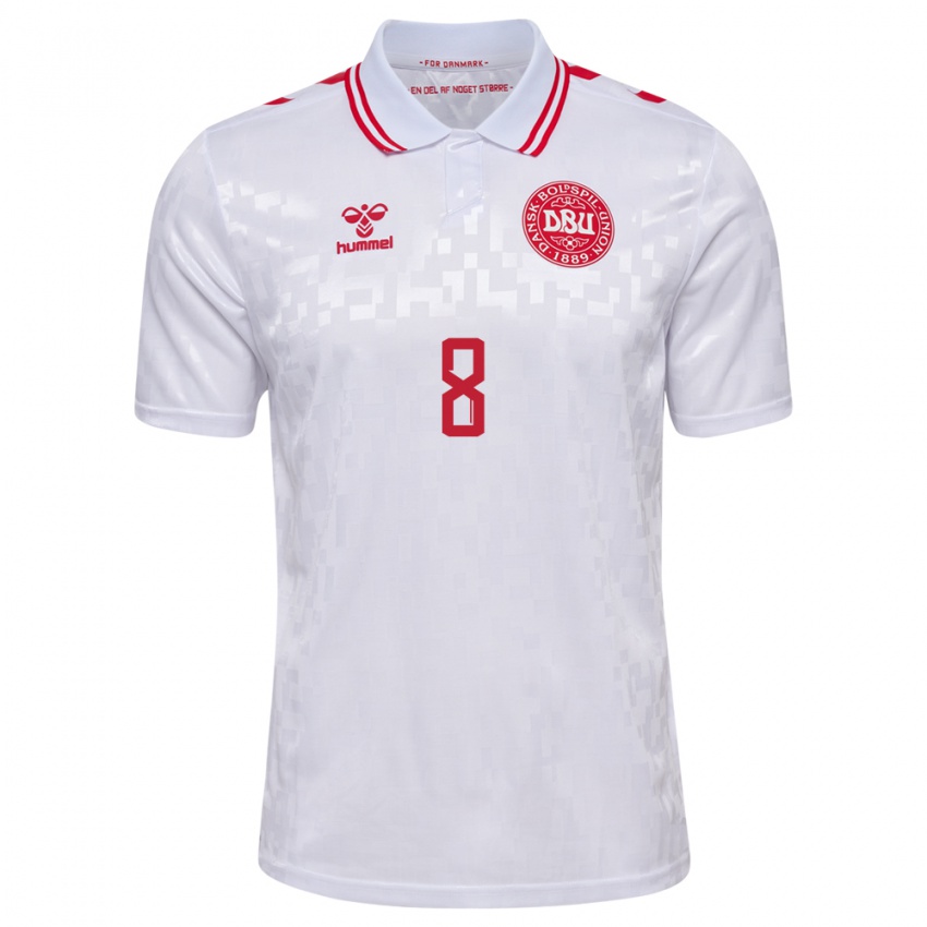 Femme Maillot Danemark Zidan Sertdemir #8 Blanc Tenues Extérieur 24-26 T-Shirt Belgique