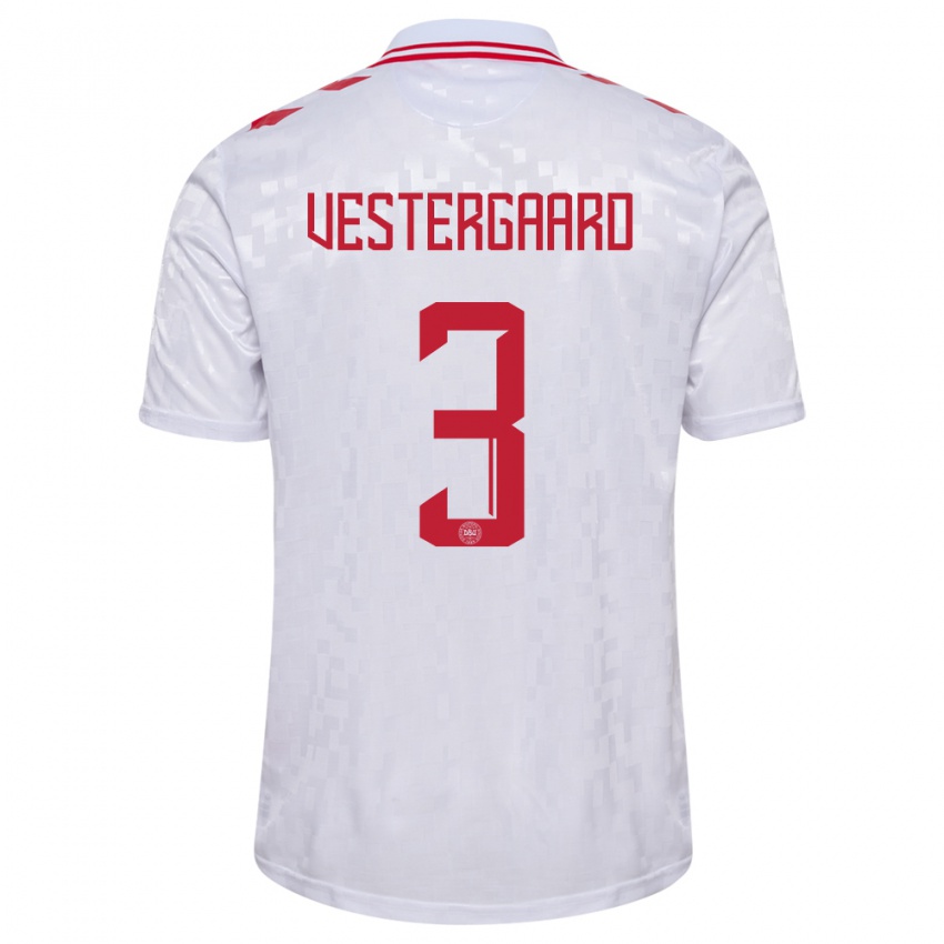 Femme Maillot Danemark Jannik Vestergaard #3 Blanc Tenues Extérieur 24-26 T-Shirt Belgique