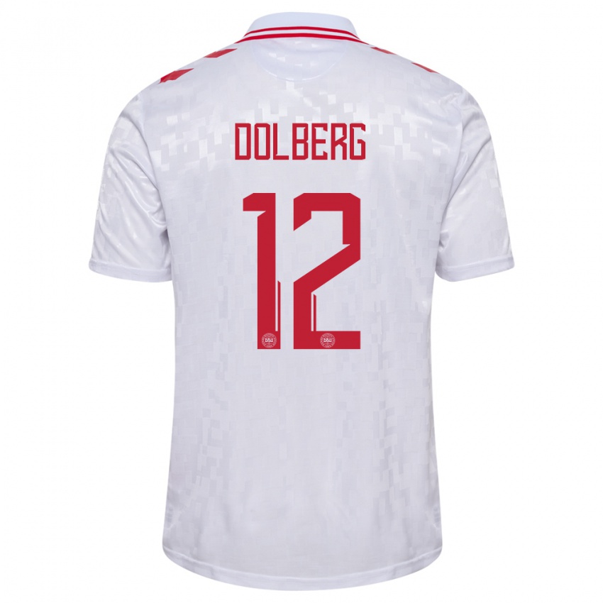 Femme Maillot Danemark Kasper Dolberg #12 Blanc Tenues Extérieur 24-26 T-Shirt Belgique