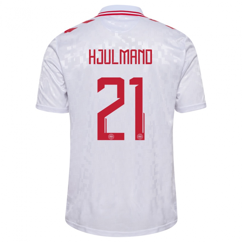 Femme Maillot Danemark Morten Hjulmand #21 Blanc Tenues Extérieur 24-26 T-Shirt Belgique