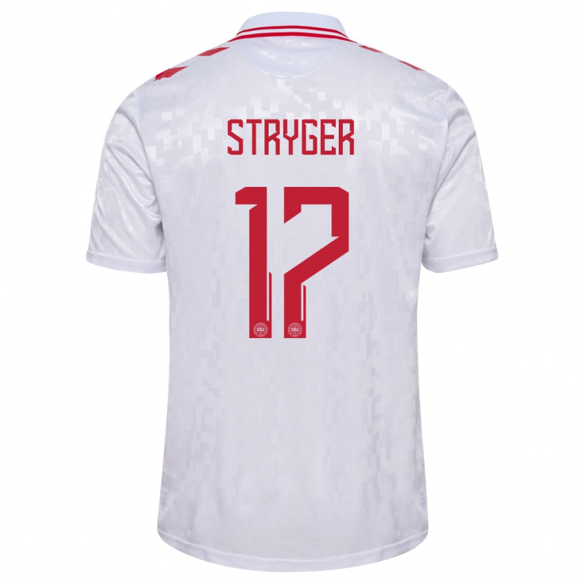 Femme Maillot Danemark Jens Stryger Larsen #17 Blanc Tenues Extérieur 24-26 T-Shirt Belgique