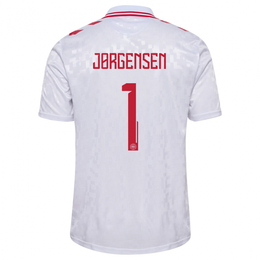 Femme Maillot Danemark Filip Jørgensen #1 Blanc Tenues Extérieur 24-26 T-Shirt Belgique