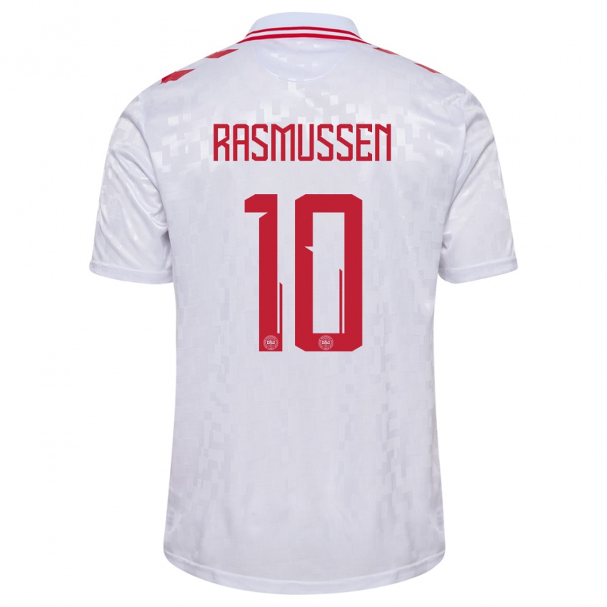 Femme Maillot Danemark Christian Rasmussen #10 Blanc Tenues Extérieur 24-26 T-Shirt Belgique