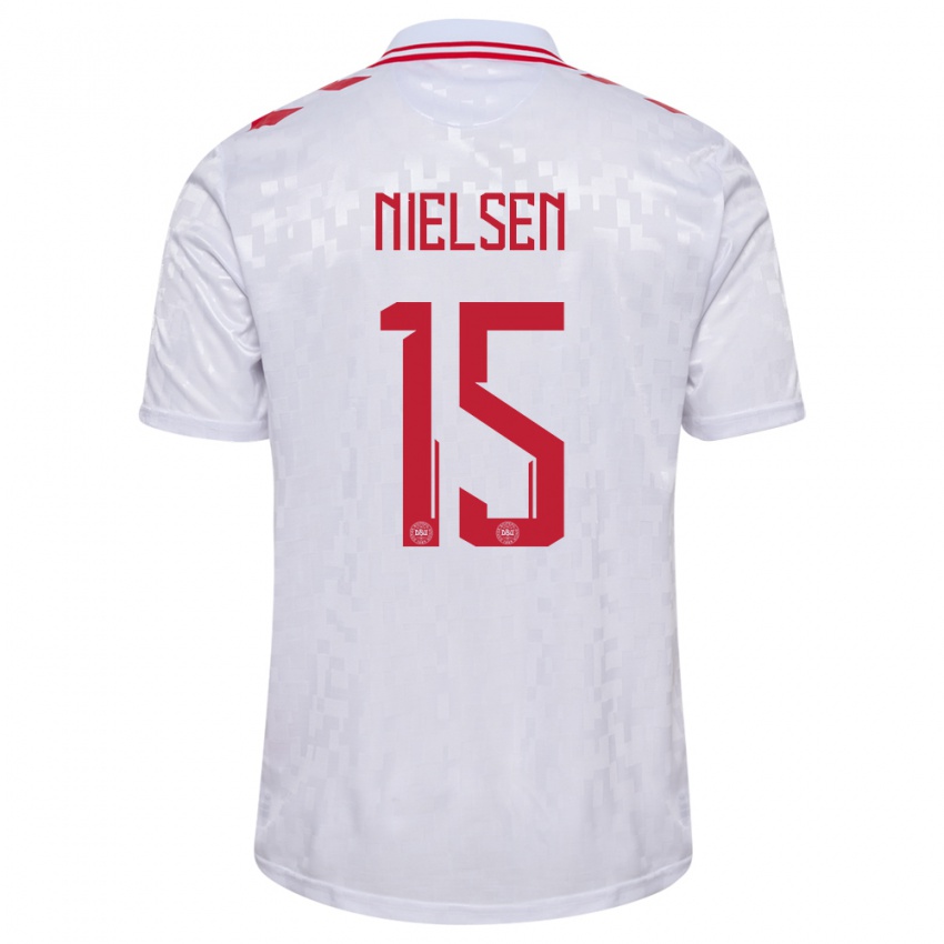 Dames Denemarken Villads Nielsen #15 Wit Uitshirt Uittenue 24-26 T-Shirt België