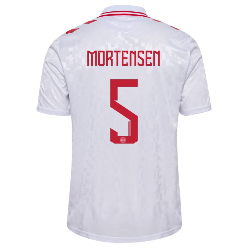 Femme Maillot Danemark Gustav Mortensen #5 Blanc Tenues Extérieur 24-26 T-Shirt Belgique