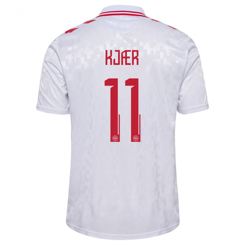 Femme Maillot Danemark Jeppe Kjær #11 Blanc Tenues Extérieur 24-26 T-Shirt Belgique