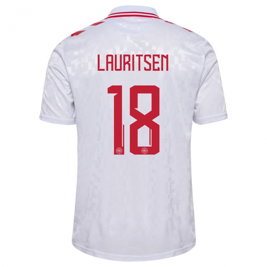 Femme Maillot Danemark Tobias Lauritsen #18 Blanc Tenues Extérieur 24-26 T-Shirt Belgique