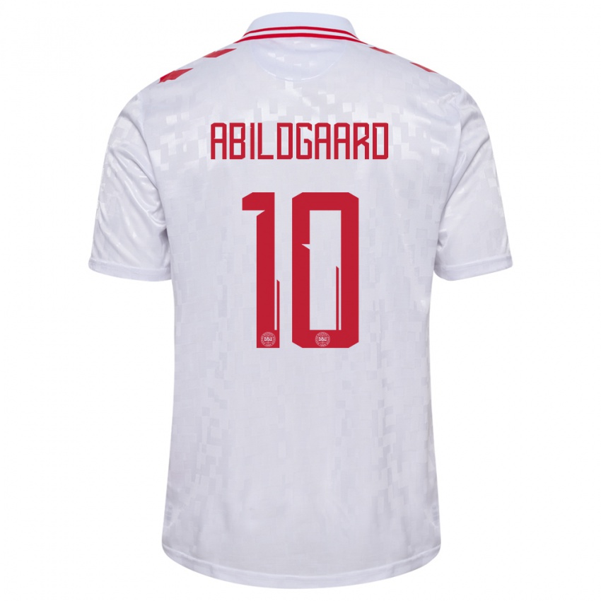 Femme Maillot Danemark Lasse Abildgaard #10 Blanc Tenues Extérieur 24-26 T-Shirt Belgique