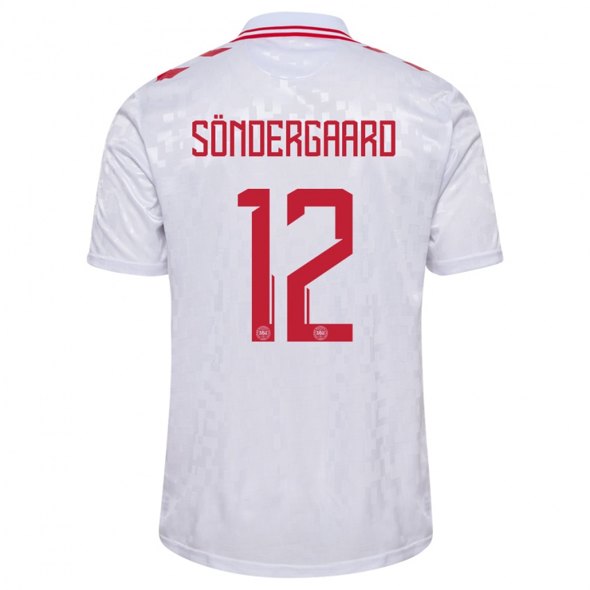 Femme Maillot Danemark Philip Söndergaard #12 Blanc Tenues Extérieur 24-26 T-Shirt Belgique