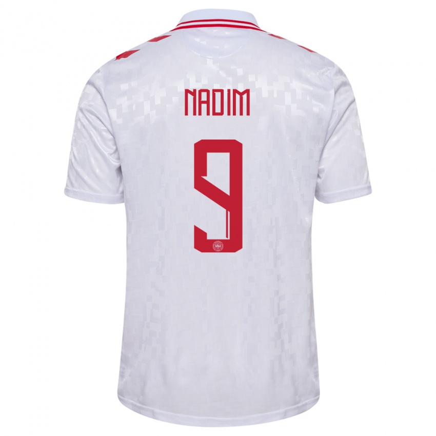 Dames Denemarken Nadia Nadim #9 Wit Uitshirt Uittenue 24-26 T-Shirt België