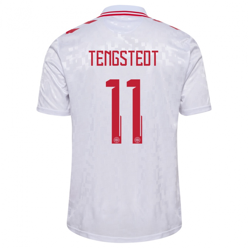 Femme Maillot Danemark Casper Tengstedt #11 Blanc Tenues Extérieur 24-26 T-Shirt Belgique