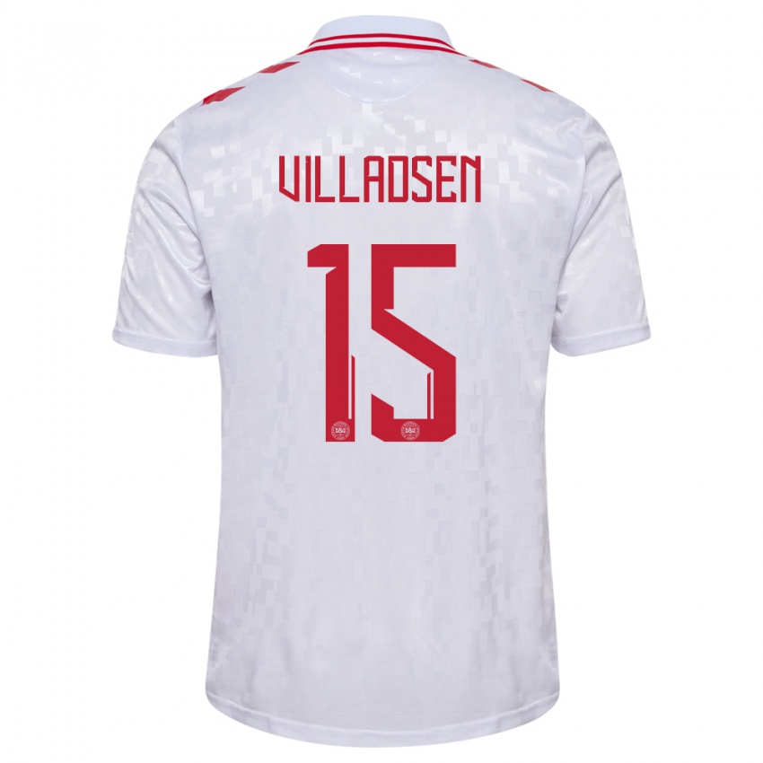 Femme Maillot Danemark Oliver Villadsen #15 Blanc Tenues Extérieur 24-26 T-Shirt Belgique