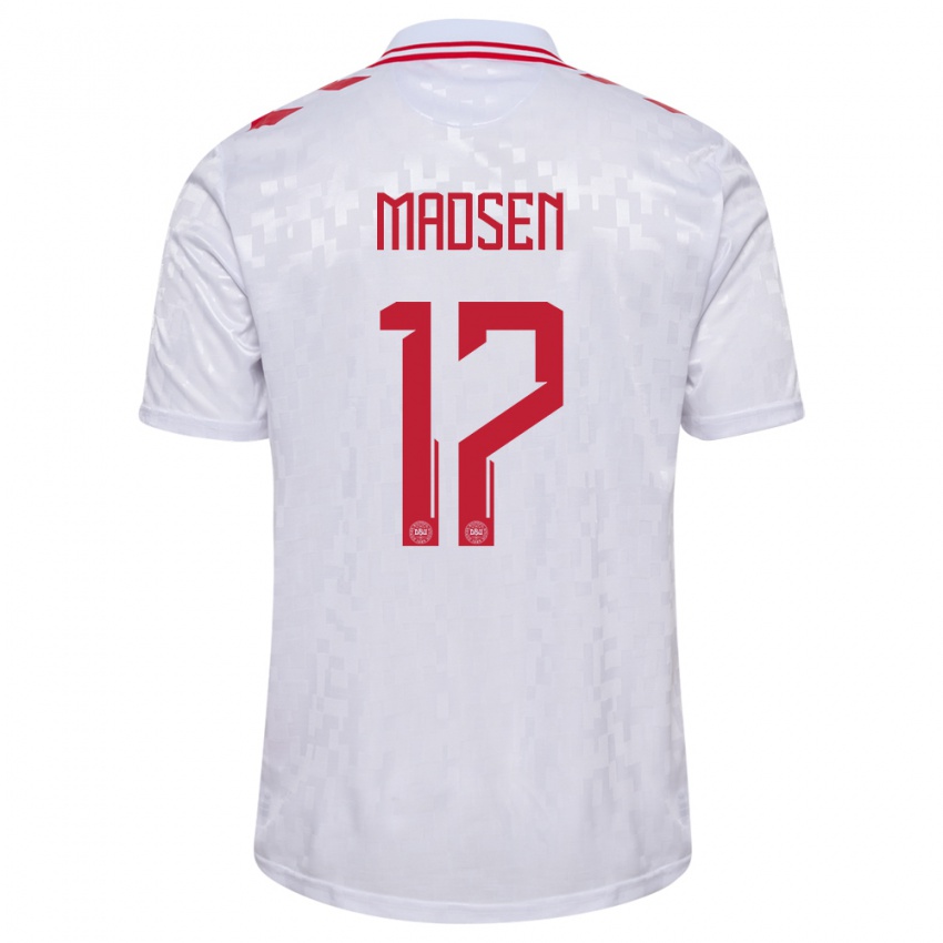 Damen Dänemark Nicolas Madsen #17 Weiß Auswärtstrikot Trikot 24-26 T-Shirt Belgien